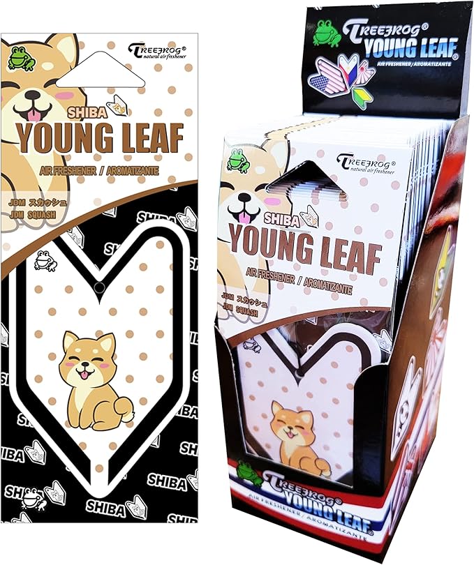 Treefrog Young Leaf JDM Squash scent 24-Pack (1-Box) Cute Shiba Car Hanging Air Freshener