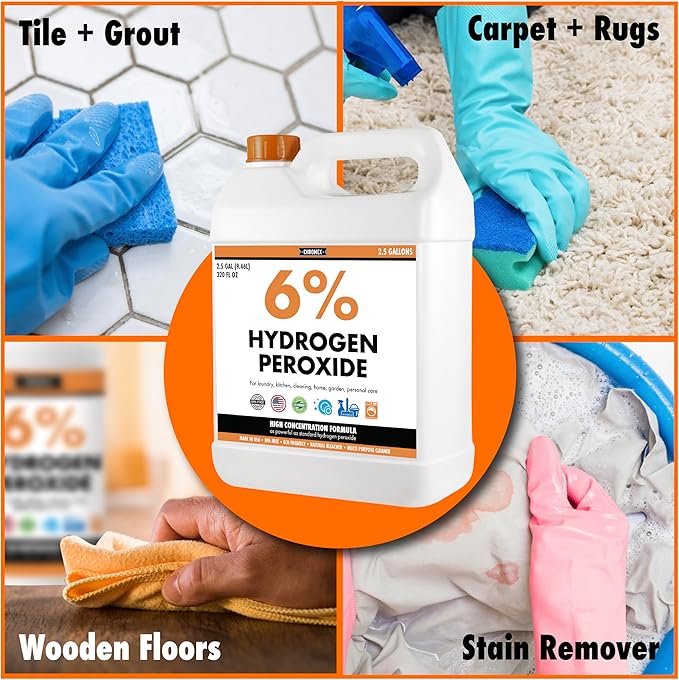 Chromex 6 Percent Hydrogen Peroxide Food Grade Home Kitchen Bath Cleaner Laundry Whitening 2.5 Gallons