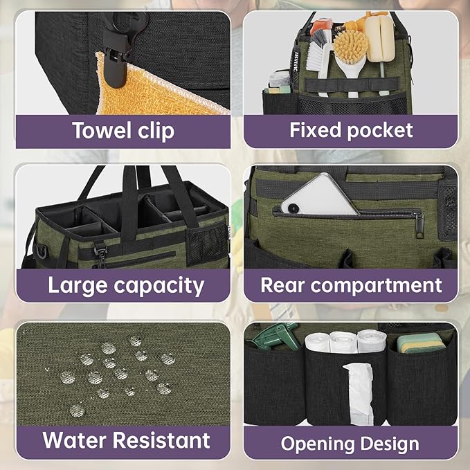 Wearable Cleaning Caddy Bag for Cleaning SuppliesLarge Capacity Cleaning Organizer Green