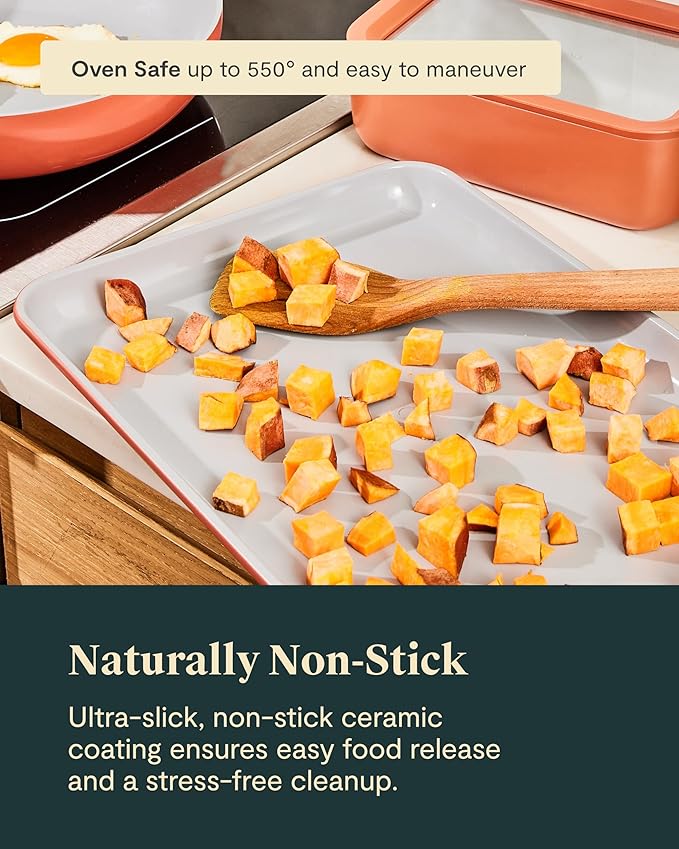 Caraway Non-Stick Ceramic Baking Sheet - Naturally Slick Ceramic Coating - Non-Toxic PTFE &amp PFOA Free - Perfect for Baking Roasting and More - Medium (15 x 10) - Black