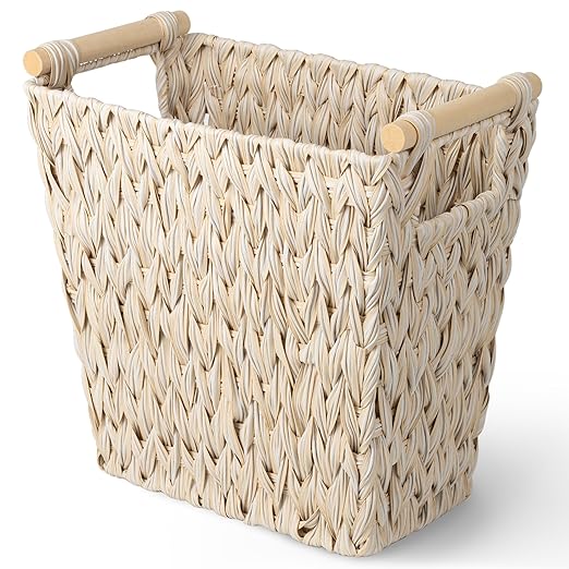 GRANNY SAYS Wicker Trash Can Waste Basket for Bathroom Waterproof Bathroom Garbage Can 19 Liters/5 Gallons Wastebasket with Handle Decorative Waste Basket for Bedroom Office Living Room 1 Pack