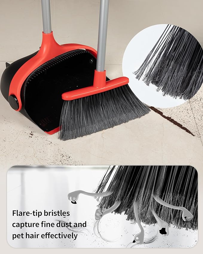 MR.SIGA Broom and Dustpan Set with Long Handle Stand Upright Broom with Dustpan Combo for Floor Cleaning Lightweight Sweeping Set for Indoor and Outdoor Use 51.7(131 cm) Long Handle Black &amp R