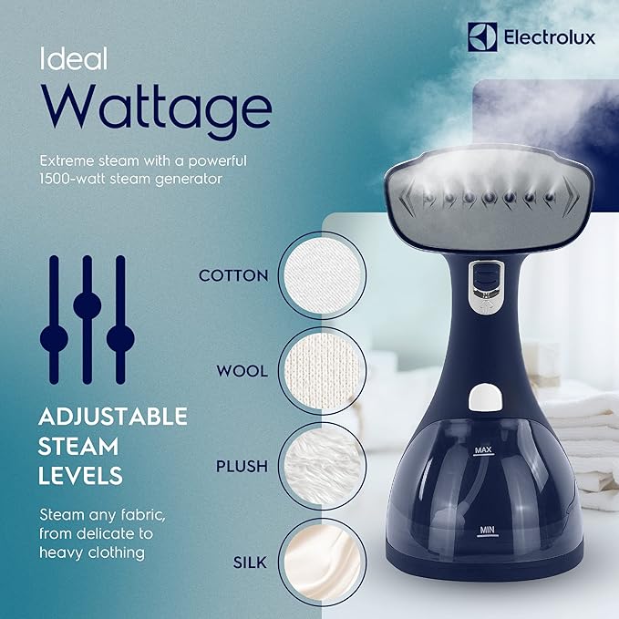 Electrolux Steamer for Clothes 1500 Watt Portable Handheld Fabric and Garment Steamer with Lint Remover &amp Fabric Brush Ultra-Fast Heat Up 18 Min Continuous Steam for Powerful Wrinkle Remover B