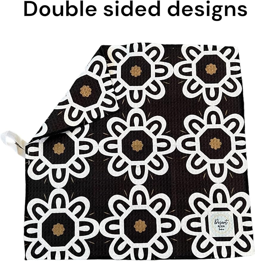 Waffle Weave Microfiber Dish Cloths || 5 Pack || Highly Absorbent || Quick Drying || Soft Premium Microfiber Cleaning Cloth || 12x12 inches (Black Multi)