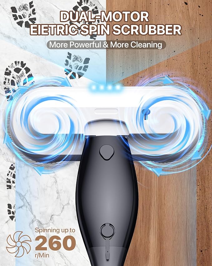 Electric Spin ScrubberCordless Electric Mop For Floor CleaningWith Water Sprayer And Large 800ml TankAdjustable Extension Handle With 4000mAh BatterySpin Mop For Hardwood FloorsPet Cleaning