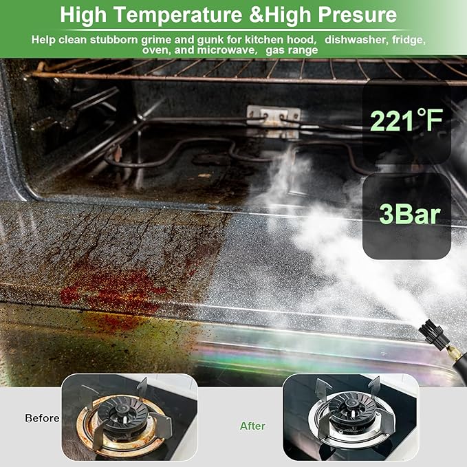 Steam Cleaner for Home 15s Heat-Up 1.2L Water Tank 6-Level Adjustable Handle Handheld Steam Cleaner for Car Detailing Dirt Furniture Couch Floor Tile Bathroom Bed Bugs 9Pcs Accessories
