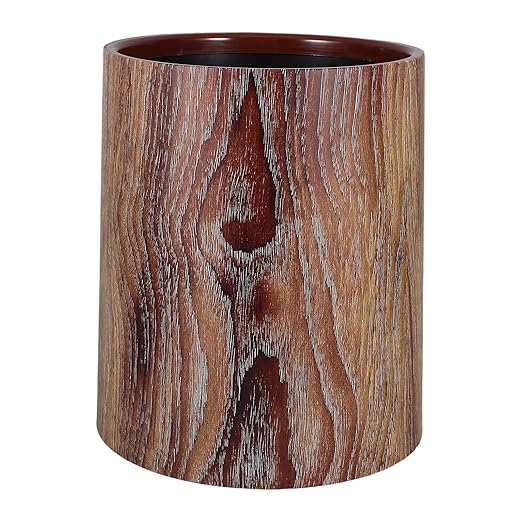 BESTonZON Retro Wood Grain Trash Can 8L Open Wastebasket for Office and Home Plastic Rubbish Bin with Inner Handle Farmhouse Style Bedroom and Bathroom Accessories