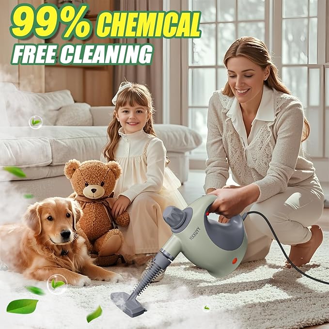 Multi-Surface Handheld Pressurized Steam Cleaner with 13 PCS Accessory Portable Steamer for Cleaning Multipurpose Steam Cleaner for Home/Car/Bathroom/Grease/Upholstery/Floor/Grout and More (Green)