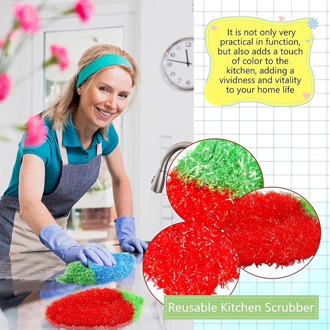 20 Pieces Fruit Dish Scrubber Colorful Reusable Kitchen Fruit Shaped Dish Scrubbers for Family Washing Pots and Dishes Bathtub Sink