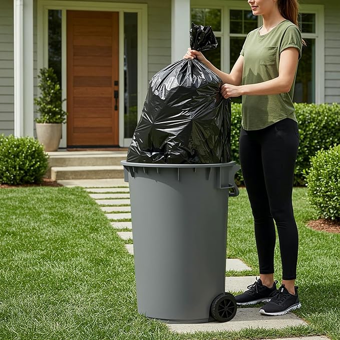 40-45 Gallon Trash Bags 1.5 Mil Heavy Duty Large Black Garbage Bags Fit Rubbermaid Brute Rollout Round 32-44 gal Trash Cans Liners Pack of 100