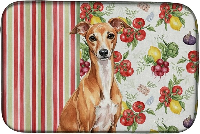 Caroline's Treasures Red Italian Greyhound Vegetables Dish Drying Mat Absorbent Dish Drying Mat Pad for Kitchen Counter Dish Drainer Mat for Countertop 14 x 21 Multicolor