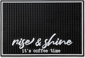 New Mungo Coffee Bar Mat – “Rise &amp Shine It’s Coffee Time” – Spill-Proof PVC Coffee Station Mat Non-Slip Countertop Protector 18x12
