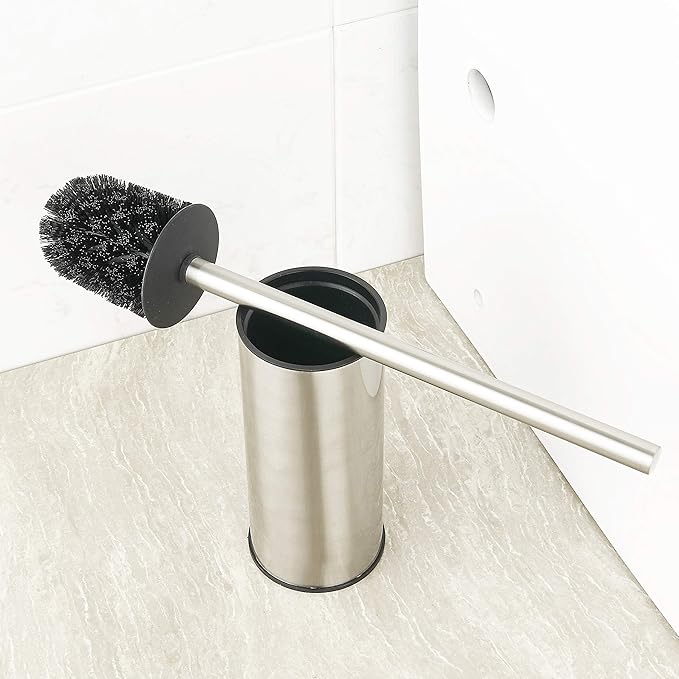 BGL Toilet Brush Holder Brushed Nickel Stainless Steel 304 Brushed Nickel Round Freestanding Toilet Bowl Brush and Holder for Bathroom
