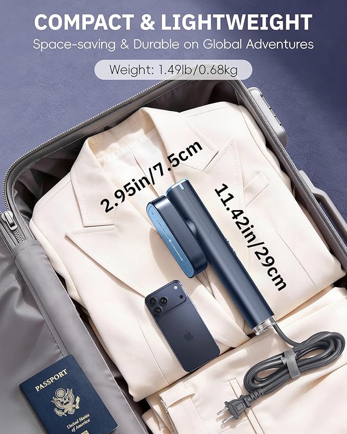 OGHom Steamer for Clothes 110-240V Travel Steamer &amp Iron 2 in 1 1000W Powerful Steam Portable Handheld Garment Wrinkle Remover 30s Fast Heat-Up with Dry&amp 2-Steam Control for Global &amp