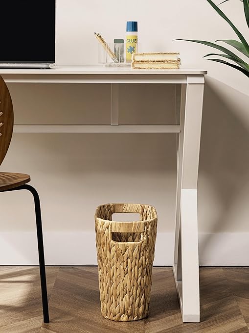 UBBCARE Wicker Trash Basket Small Waste Basket for Bathroom Desk Bedroom Water Hyacinth Trash Bin Narrow 4 Gallon