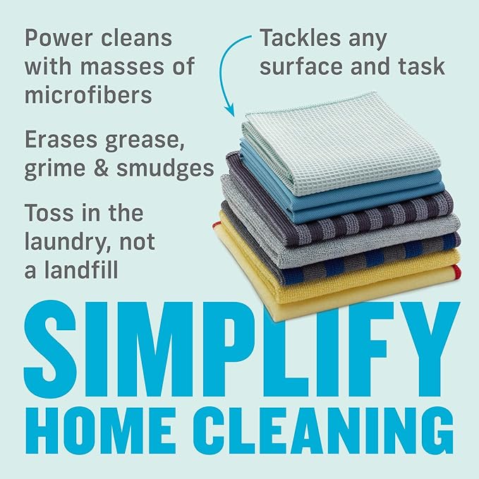E-Cloth Home Cleaning Set Premium Microfiber Cleaning Cloth Household Cleaning Tools &amp Supplies for Dusting Bathroom Kitchen &amp Cars Washable &amp Reusable 100 Wash Guarantee 8 Piece Se