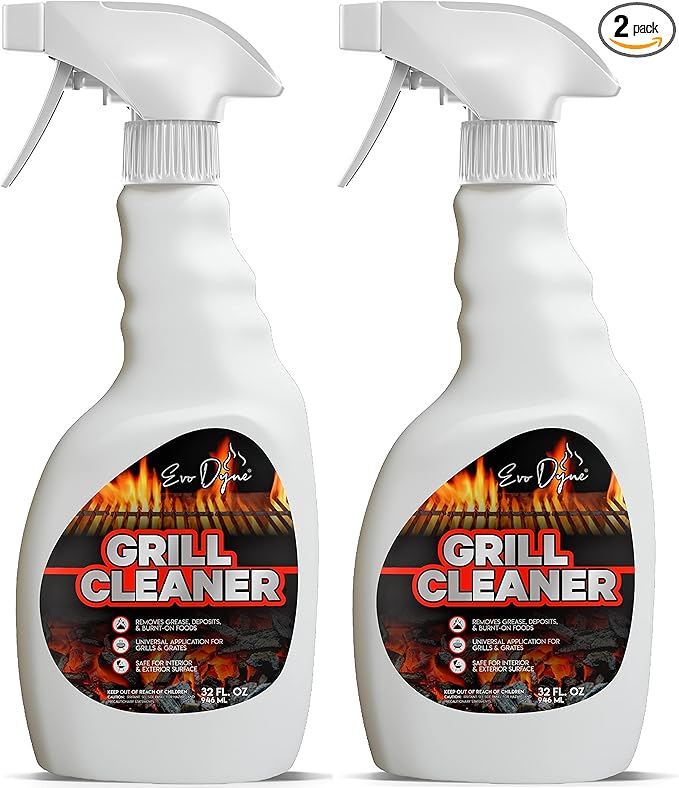 Evo Dyne Grill Cleaner Spray (32 oz) Made in USA - Quickly Cleans BBQ Burnt-on Foods and Grease from Grill Grates - Heavy Duty Fast-Acting Formula Less Scrubbing - Food Safe Grill &amp Oven Degrea