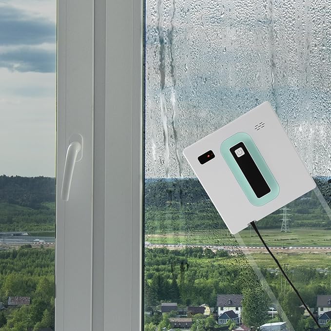 Automatic Window Vacuum Cleaner Windo.w Cleaning Robot Smart Glass Windows Washer with Automatic Water Spray Strong Suction Remote Control for Glass Door/Tiles (White+Green)