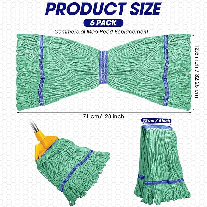 Eccliy 24 Pack Heavy Loop End Cotton String Mop Head Heavy Duty Mop Head Commercial Refills Replacement Bulk for Home Industrial Commercial Floor Cleaning (GreenBlue)