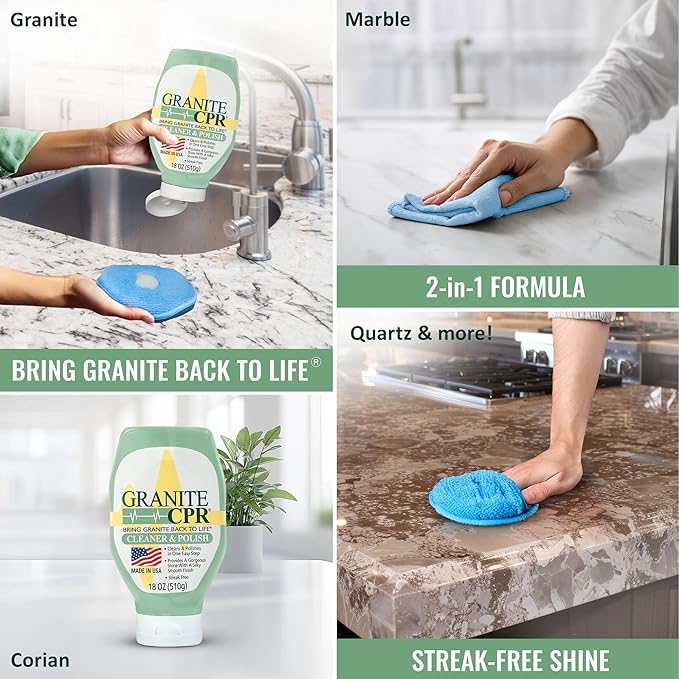 CPR Granite Cleaner Can Be Used Daily On Granite Marble Quartz &amp Corian. Leaves A Gorgeous Streak-Free Shine &amp Silky Smooth Finish (18 Ounce (Pack of 2))
