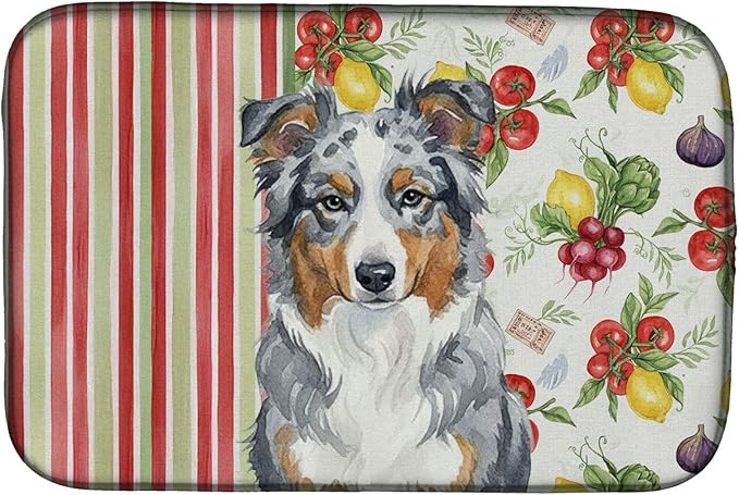 Caroline's Treasures Blue Merle American Shepherd Vegetables Dish Drying Mat Absorbent Dish Drying Mat Pad for Kitchen Counter Dish Drainer Mat for Countertop 14 x 21 Multicolor