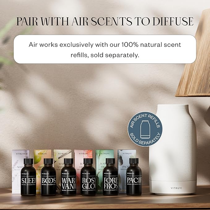 Vitruvi Air Waterless Diffuser for Home 1500 Sq Ft Coverage | Diffusers for Home Oil Diffuser Housewarming Gift Ceramic Finish 5 Adjustable Scent Strengths | White