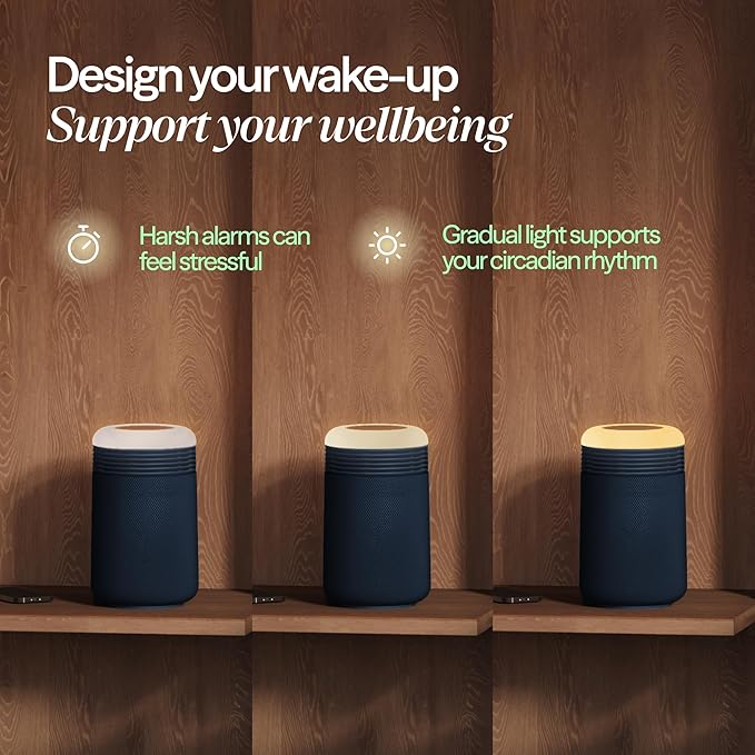 BLUEAIR Purifier for Bedroom - Mini Restful - Sunrise Clock with HEPASilent Filtration and Wake Up Light - Cleans Air and Supports Circadian Rhythm - USB-C and App Connectivity Blue