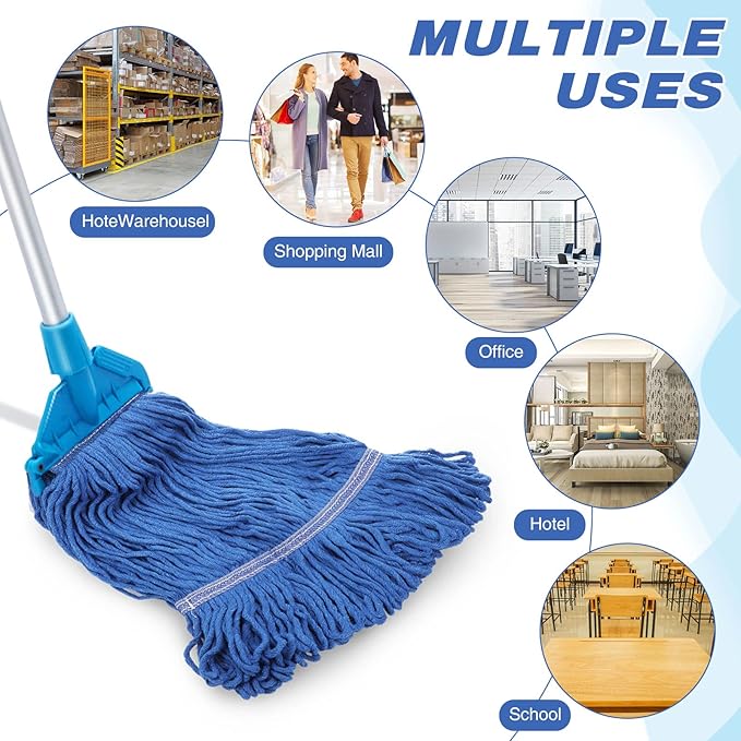 Nuogo 10 Pcs Commercial Mop Head Replacement Floor Cleaning Wet Heavy Duty Commercial Mop Refills General Cleaning(27.6 InchBlue)