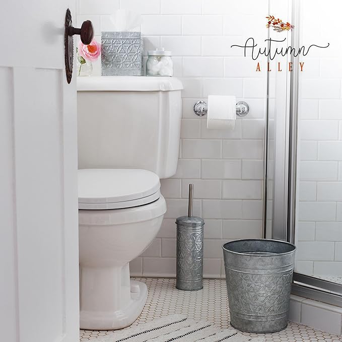 Autumn Alley Farmhouse Bathroom Trash Can Garbage Can Round Open Top Garbage Basket Bin for Home Office Rustic Trash Can Cute Decorative Wastebasket Rustic Bathroom Decor Galvanized