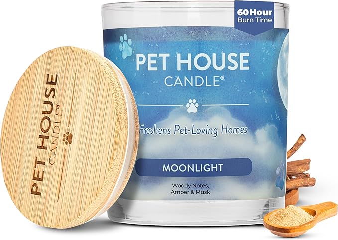 One Fur All Pet House Candle Plant-Based/Soy - Clean Burning Scented Long Lasting Pet Odor Candle for Home - Moonlight