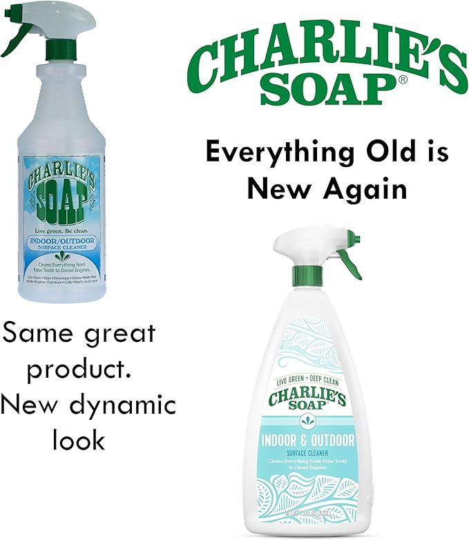 Charlie's Soap Indoor &amp Outdoor Surface Cleaner (32 Fl. Oz. 6 Pack) Natural Outdoor Cleaning Spray – Safe for Indoor Use – Non-Toxic and Biodegradable