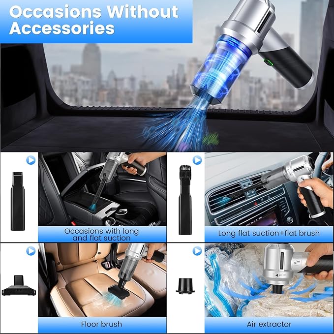 Car Vacuum Portable Cordless with 18000PA Super Suction 4 in 1 Portable Air Blower/Car Vacuum 90°Foldable Handheld Rechargeable Brushless Motor Gifts for Valentine's Day for Home PC