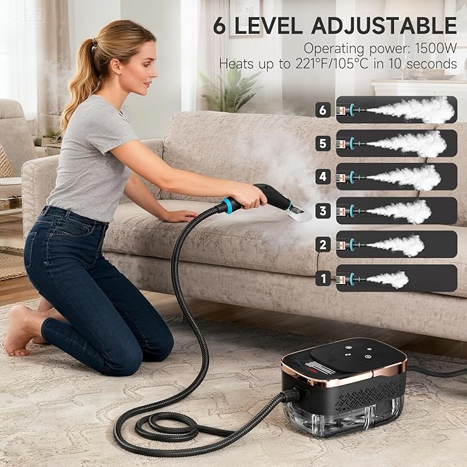 Steam Cleaner for Home Powerful Steamer for Cleaning 4Bar Pressure &amp 15S Instant Heat Multipurpose Cleaning Steamer with Replacement Heads for Home Dirt Grease Grout TileFloor Car Detaili