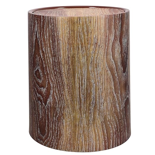TIDTALEO Imitation Wood Grain Trash Can with Swing Lid 12L Double-Layer Round Wastebasket for Home Office Bathroom Kitchen Convenient Garbage Bucket