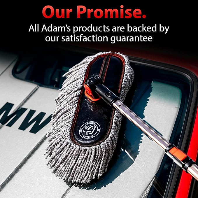 Adam's Polishes Microfiber Duster – Exterior Soft Premium Large Car Duster Kit Extendable Handle with Long Pole Safe On Paint &amp Removes Dust Pollen Dirt Cotton Hair &amp More