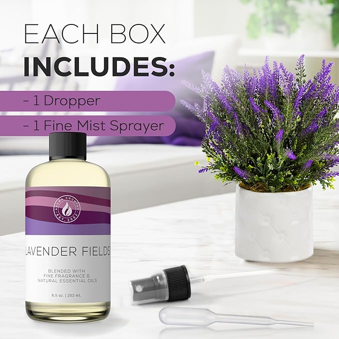 Aroma Country Lavender Fields Diffuser Oil - Luxury Essential Oils for Diffuser Refill &amp Air Freshener Room Spray - Long-Lasting &amp Natural Home Fragrance Scented Oil for Diffusers (8.5 Fl. oz