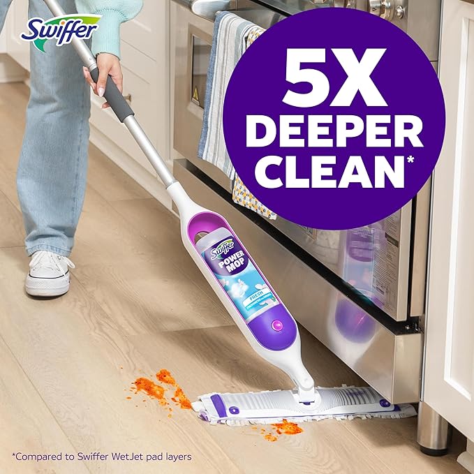 Swiffer PowerMop Multi-Surface Mop Kit for Floor Cleaning Fresh Scent Mopping Kit Includes PowerMop 2 Mopping Pad Refills 1 Floor Cleaning Solution with Fresh Scent and 2 Batteries