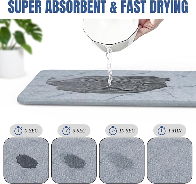 Quick Dry Stone Drying Mat for Kitchen Counter Water-Absorbent Diatomaceous Dish Drying Mats Multi-Purpose Stone Drying Tray for Cups Dishes Bottles
