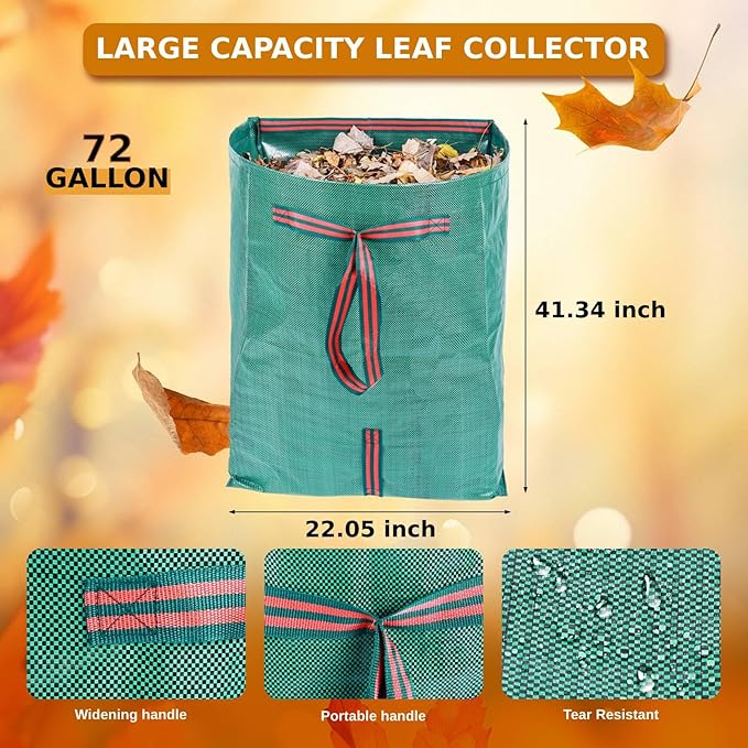 72 Gallon Leaf Collector3-Pack Yard Waste BagsLarge Dustpan-Type Lawn and Leaf Bags Leaf Bags for Yard DebrisGrass ClippingsCollapsible Trash Can for PartiesLaundryCamping