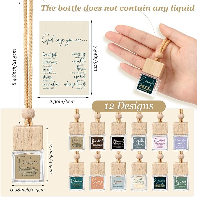 Maxdot 36 Set Christian Religious Gift Church Empty Hanging Car Air Freshener Diffuser Bottles 8ml for Essential Oils Employee Appreciation Sunday School Pastor Boss Nurse