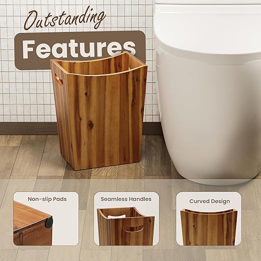 2 Gallon Acacia Wooden Bin Wastebasket – Small Trash Can Decorative Bathroom Trash Can Waste Basket for Bedroom Office Garbage Can Wood Bathroom Accessories Boho Bedroom Decor
