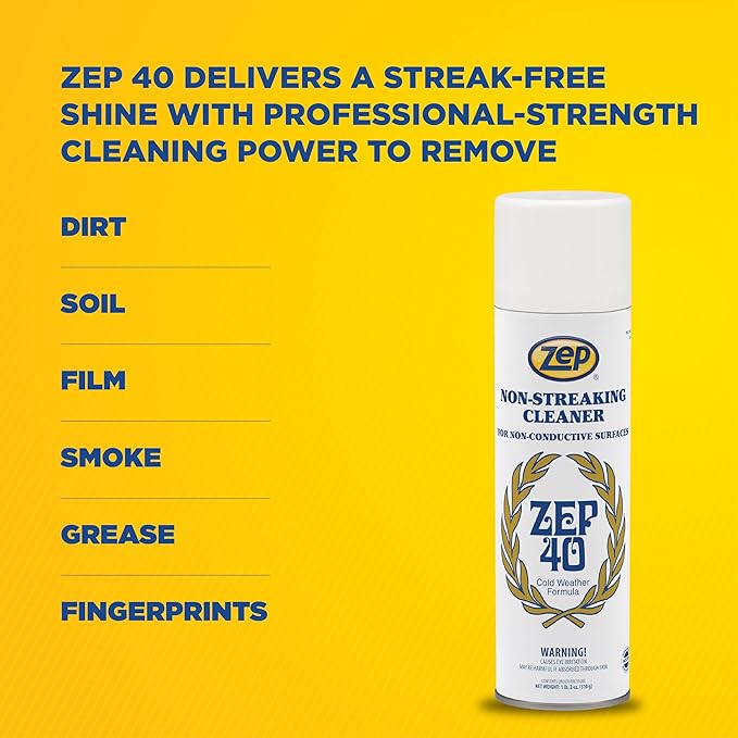 Zep 40 Non-Streaking Cleaner - 18 oz (Case of 12) 14401 - Heavy-Duty Foaming Action Aerosol Formulated for Non-Conductive Surfaces Ideal for Cold Weather Conditions.