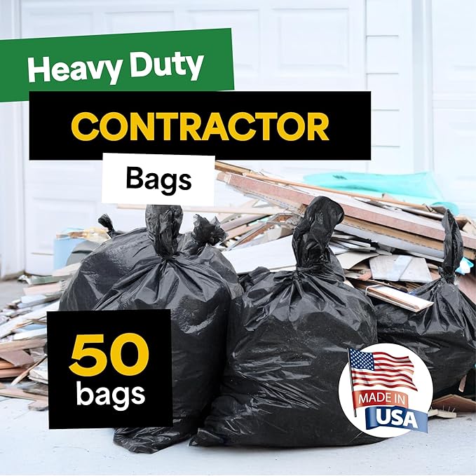 EconoHome 55-60 Gallon Contractor Garbage Bags - 2.8 Mil Extra Thick Heavy Duty Trash Bags for Construction Lawn &amp Yard Cleanup Demo &amp Commercial Use - Made in USA - Extra Large 38x53 - 10