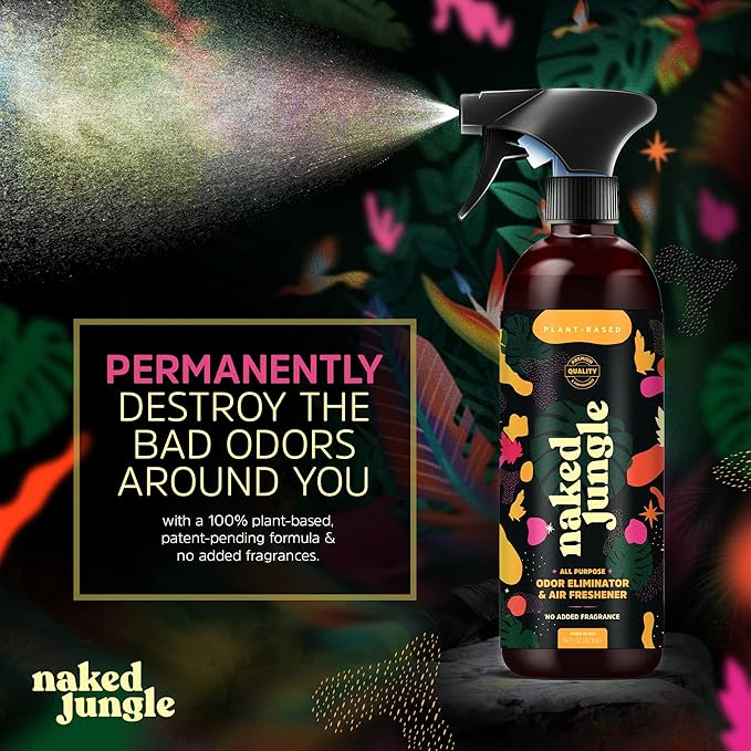 Naked Jungle Premium Plant-Based Odor Eliminator for Strong Odors Air Freshener Spray Non Toxic Air Fresheners For Home Room Deodorizer No Added Fragrances (16oz 24oz &amp 32oz)