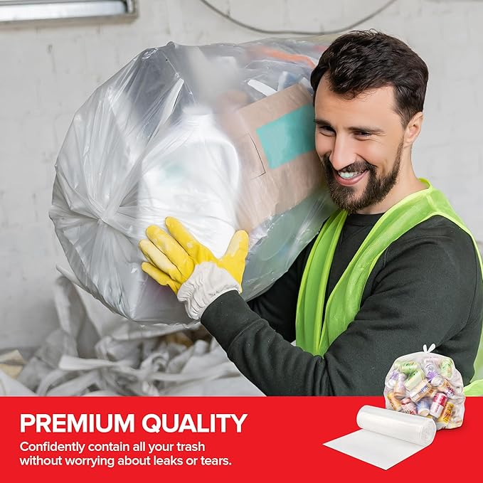 Stock Your Home Clear Trash Bags – 30-33 Gallon (250 Pack) – Disposable Leak-Resistant Garbage Can Liners for Office Bathroom Deli Produce Dog Poop Cat Litter
