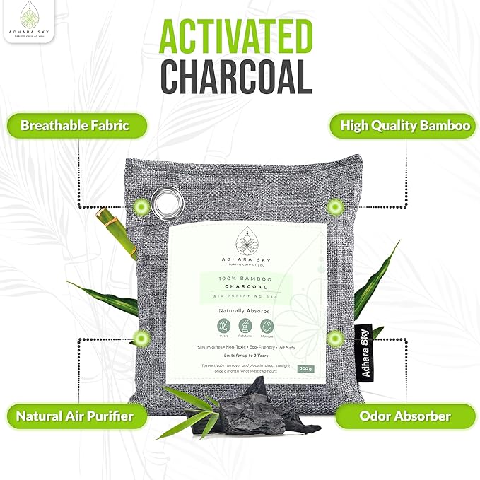 12 Pack Bamboo Charcoal Air Purifying Bag Activated charcoal Bags Odor Absorber Odor Eliminator for Home Car Office Closet &amp House Deodorizer (6X200g2X100g4X50g6 Hooks &amp Strings)