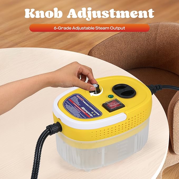 Moongiantgo Handheld Steam Cleaner 2500W High Pressure Steamer for Cleaning Portable Pressurized Cleaning Machine for Home Kitchen Car Detailing Grout Tile Bathroom with 1200ml Water Tank (Yellow)