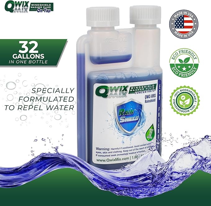 Rain Shield Windshield Washer Fluid Concentrate 1 Bottle makes 32 Gallons– Repels Rain