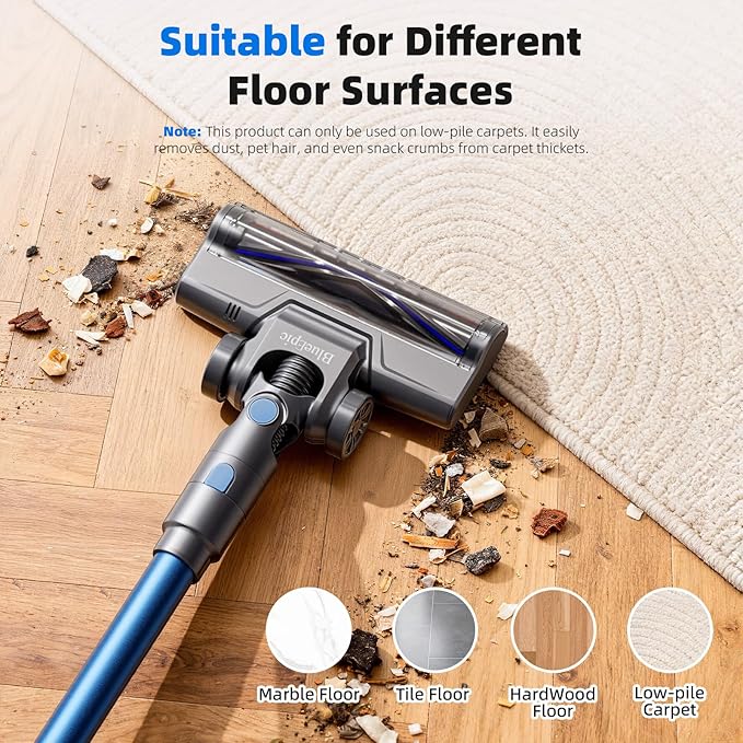BlueEpic Cordless Vacuum Cleaner for Home 40KPA/300W Stick Vacuums with Charging Wall Dock Anti-Tangle 6 in 1 Lightweight Handheld Vacuum for Pet Hair Hard Floor Carpet
