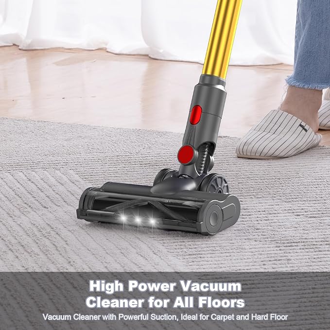 Cordless Vacuum Cleaner Vacuum Cleaners for Home 50KPA 500W Stick Handheld Pet Hair Hardwood Floor Vac High Power Hand Held Rechargeable Battery Portable Household Lightweight Vac C11 Gold